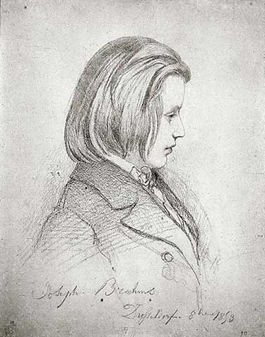 Dibujo a lápiz de Johannes Brahms a los 20 años, dibujado a petición de Schumann.