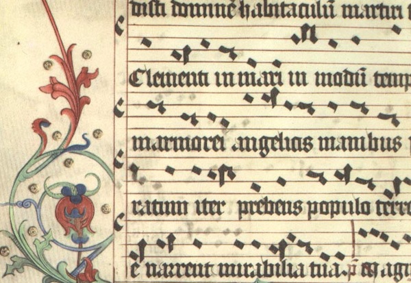 Ejemplo de notación diastemática cuadrada con tetragrama (Eslovaquia, s.XV)