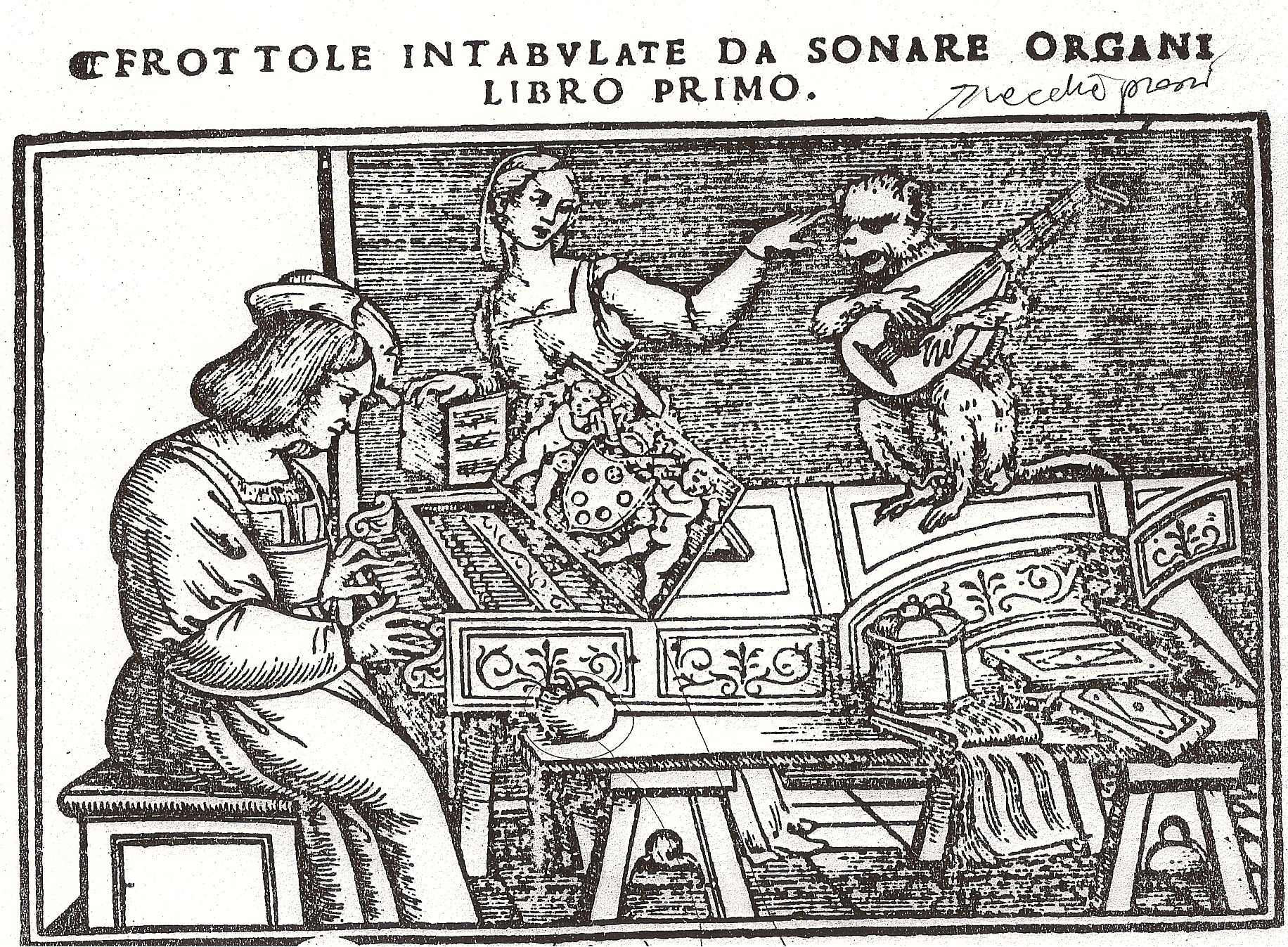 Portada de Frottole intabulate [1517] de Andrea Antico, colección de frottolas en tablaturas para tecla.