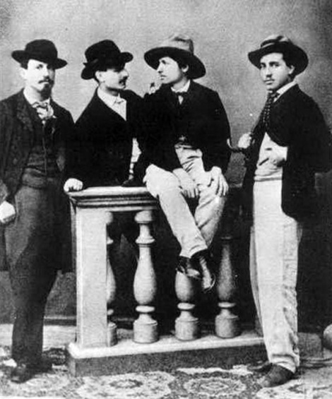 El pintor Daniele Ranzoni junto a otros artistas scapigliati.