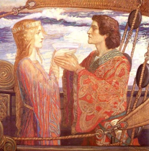 Tristan comparte con Isolde el filtro de amor [1912] por John Duncan.