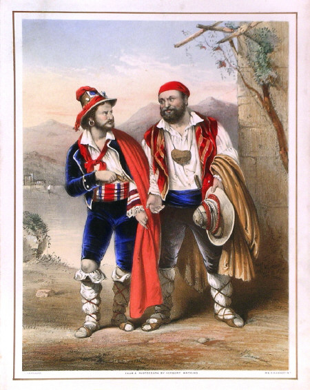 Una escena de Fra Diavolo [1830] de Auber, según una litografía en color de John Brandard de ca.1858.