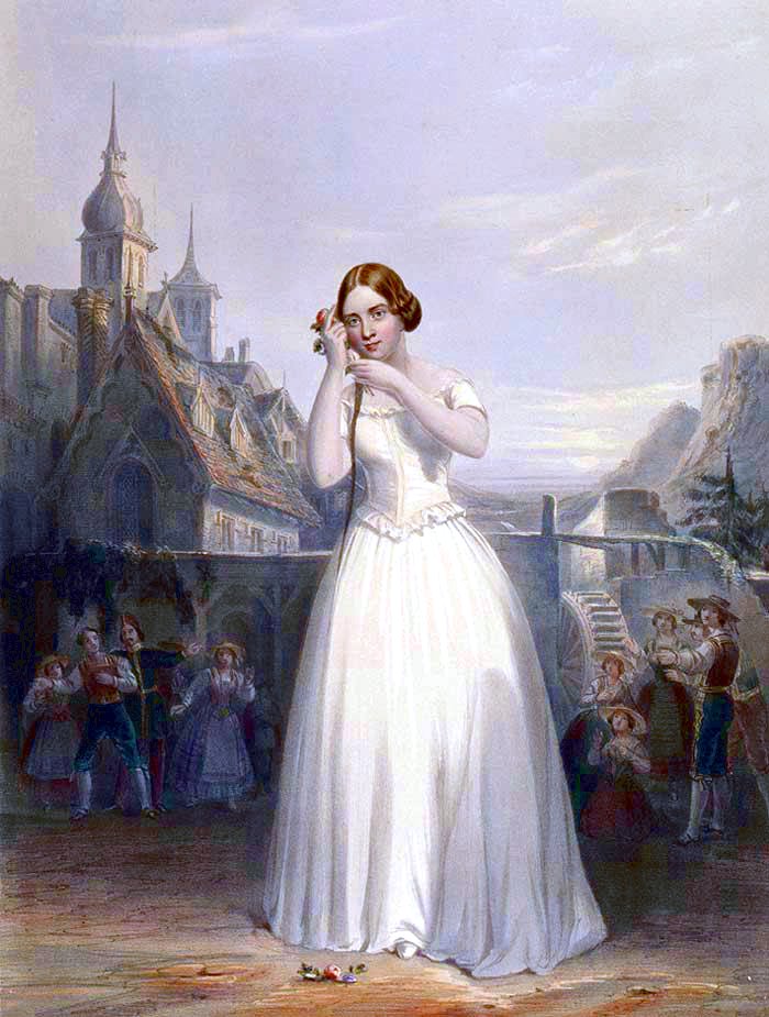 Jenny Lind -"el ruiseñor sueco"- en una escena de La sonámbula [] de Vincenzo Bellini.