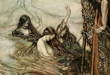 Ilustración de Arthur Rackham de una escena de El Anillo del nibelungo [1876] de Richard Wagner.