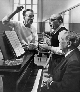 El coreógrafo Georges Balanchine e Ígor Stravinsky durante los ensayos del ballet Agon [].