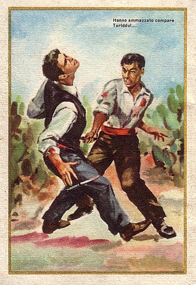Cromo con una escena de Cavalleria rusticana [1880] de Pietro Mascagni.