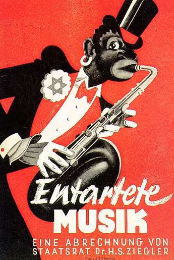 Cartel de la exposición de "música degenerada" organizada por las autoridades nazis en Düsseldorf en 1938.