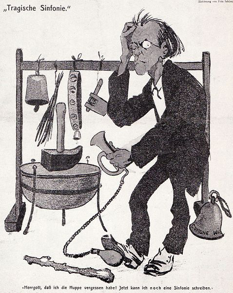Caricatura de Mahler dirigiendo su Sinfonía nº6 en 1907.