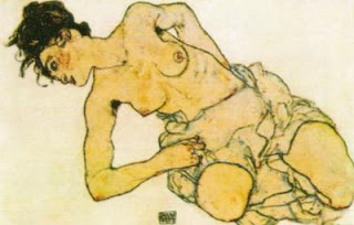 Mujer semidesnuda de rodillas, de Egon Schiele