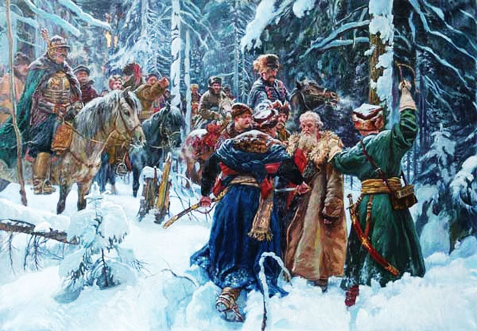 Escena de La vida por el zar [1836] de Glinka, ópera de asunto histórico y patriótico considerada la primera ópera nacional rusa.