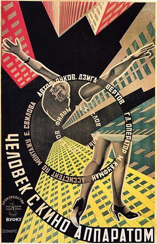 Cartel del film El hombre de la cámara [1929], film futurista de Dziga Vertov