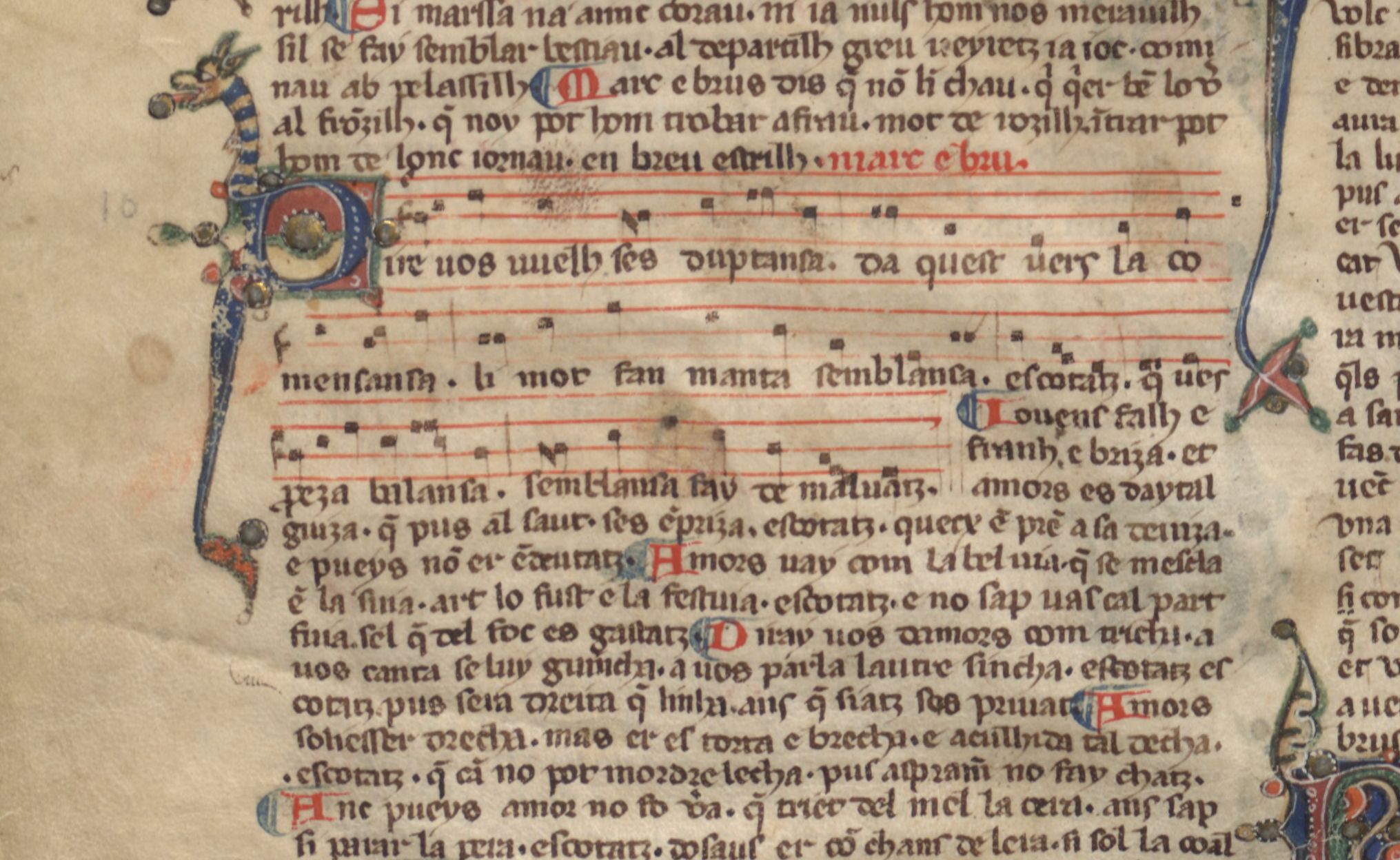 Versión del sirventés "Dirai vos senes duptansa" recogida en el manuscrito Troubadour R (F-Pn fr.22543) (5v).