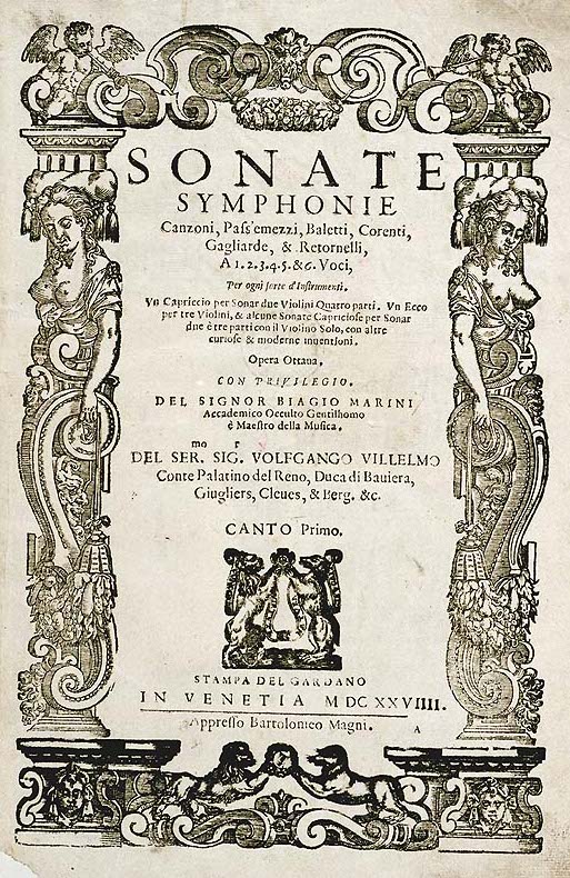 Portada de las Sonatas de Biagio Marini publicadas en 1629.