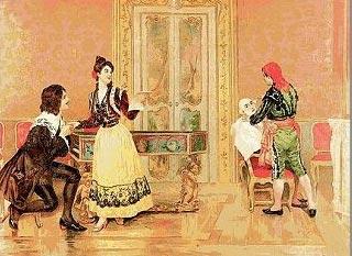 Escena de El barbero de Sevilla en un dibujo de la época.