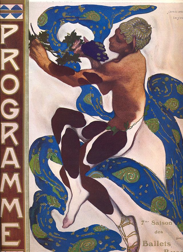 Cartel del estreno de la coreografía de Nijinsky del Preludio a la siesta de un fauno de Debussy en 1912.