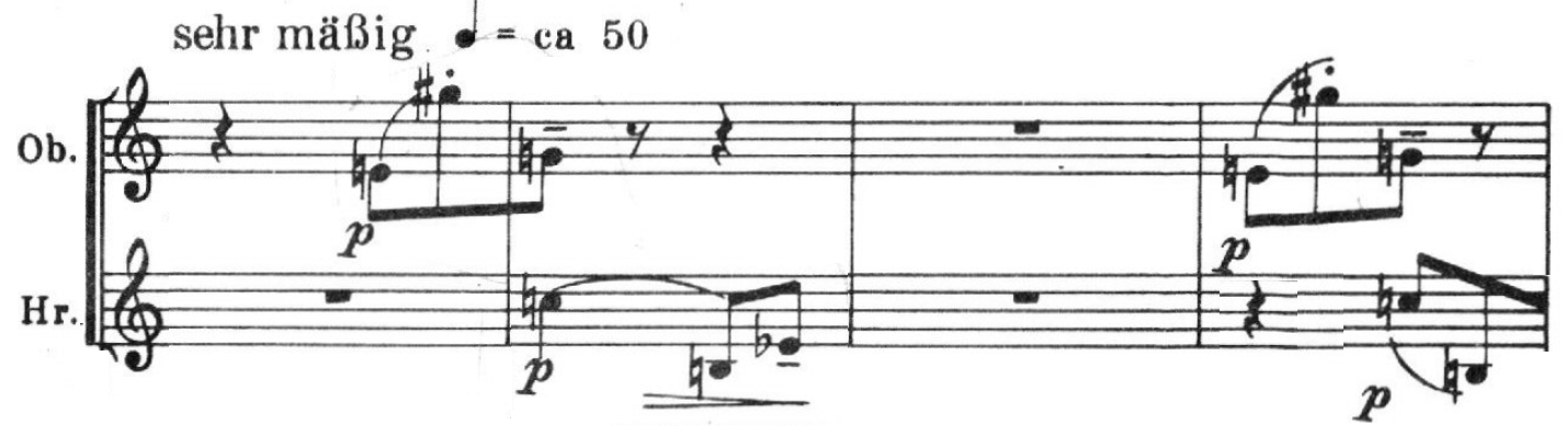 Motivo de oboe y trompa del Tema B del Concierto op. 24 de Webern