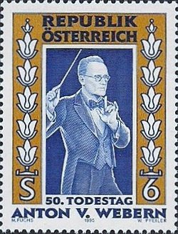 Sello austríaco, conmemorativo del cincuentenario de la muerte de Anton Webern.