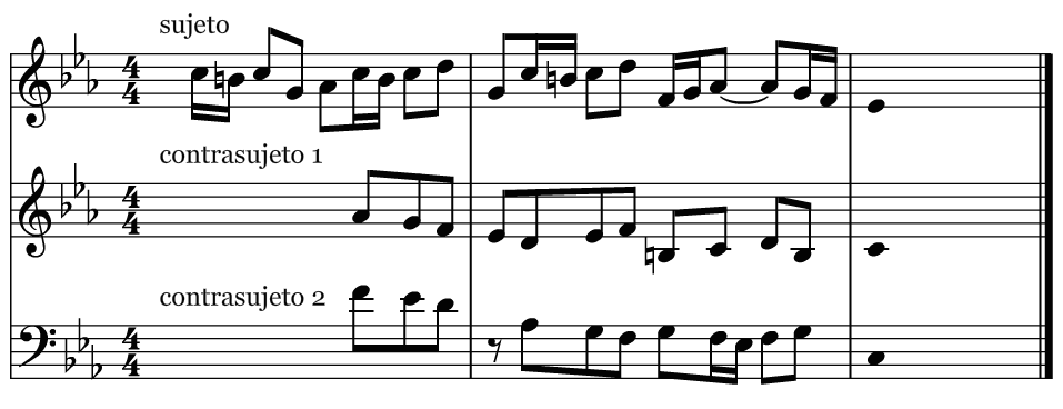 Sujeto y contrasujetos de la Fuga en Do menor BWV 847 de J.S. Bach