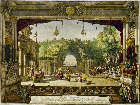 Escenografía para "El turco generoso" en una producción vienesa de 1758.