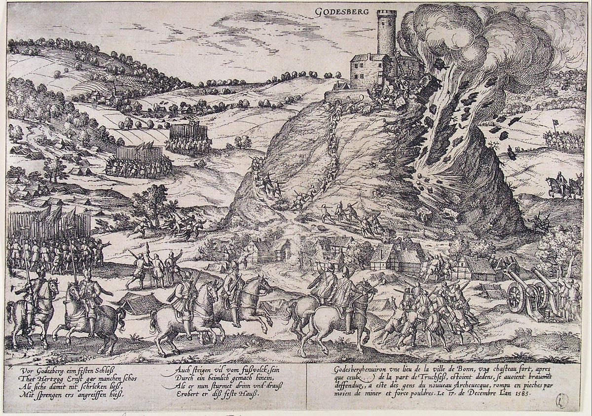 Destrucción de la fortaleza de Godesberg durante las guerras de religión (1583).