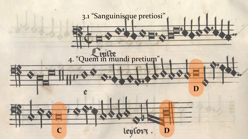 Christe (bajo) de la Misa Pange Lingua (Munich, Bayerische Staatsbibliothek, Musiksammlung, Musica MS 510).