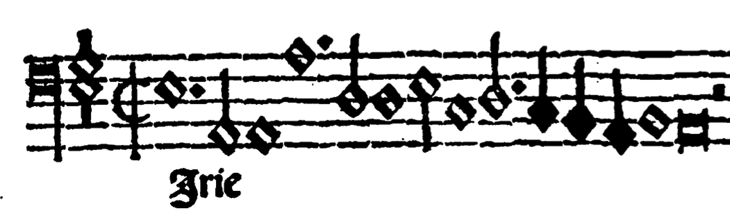 Frase inicial del bajo en el Kyrie II de la Misa "Mille regretz" de Cristóbal de Morales.