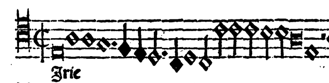 Primer verso de "Mille regretz" en el inicio del Kyrie I en la voz del tenor.