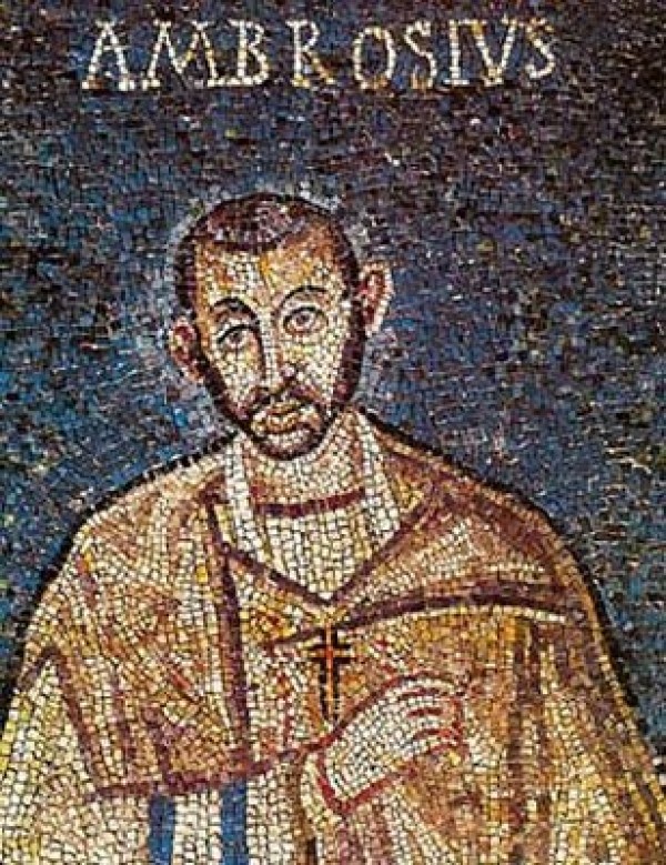 San Ambrosio, introductor de los himnos en la liturgia latina.