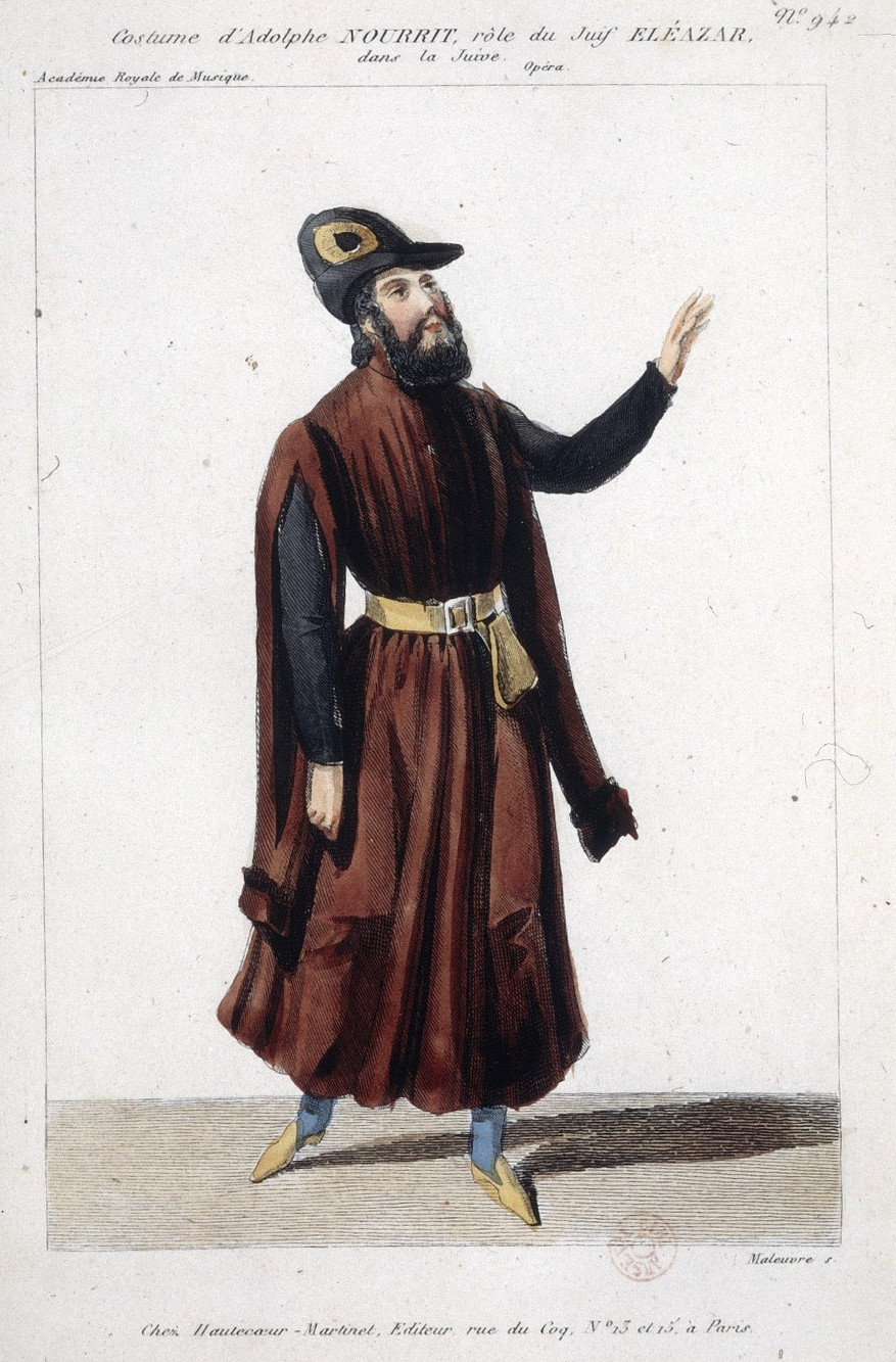 El tenor Alphonse Nourrit, caracterizado como Eleazar, según un grabado de Maleuvre.