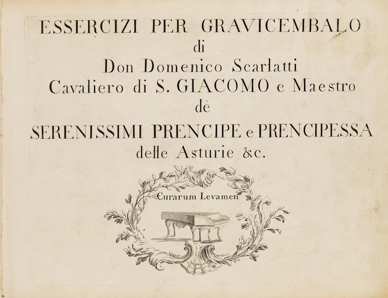 Portada de los Essercizii per grevicembalo de Domenico Scarlatti.