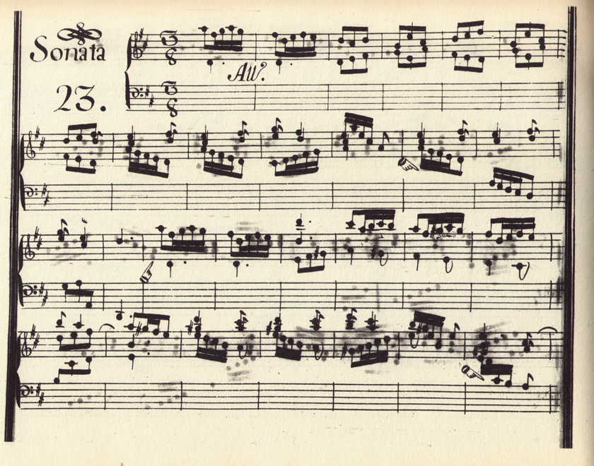 Una de las sonatas de Scarlatti recogidas en el manuscrito de Venecia.