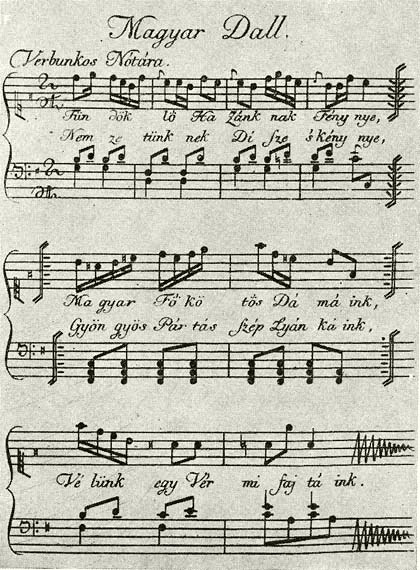 Canción de reclutamiento, o verbunkos (Biblioteca Nacional Széchenyi).