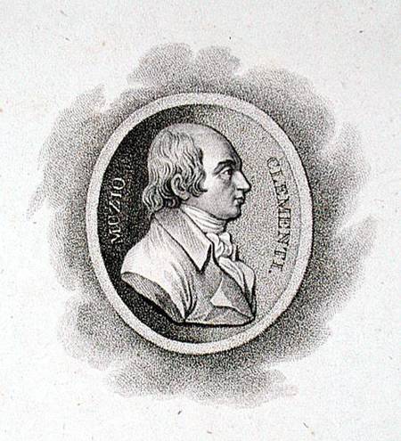 Grabado con una efigie de Muzio Clementi.