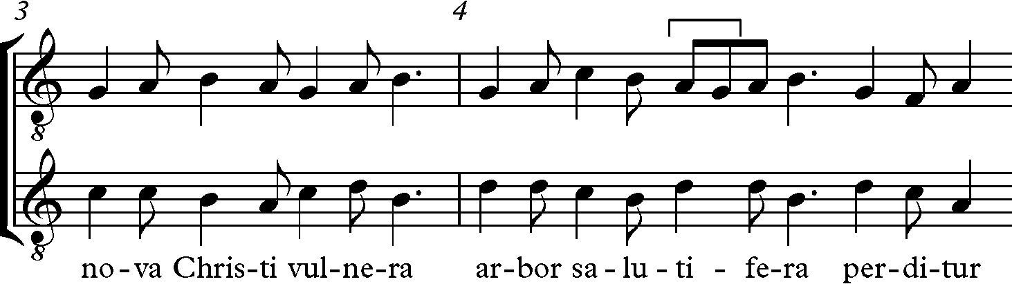 Transcripción rítmica del fragmento anterior.