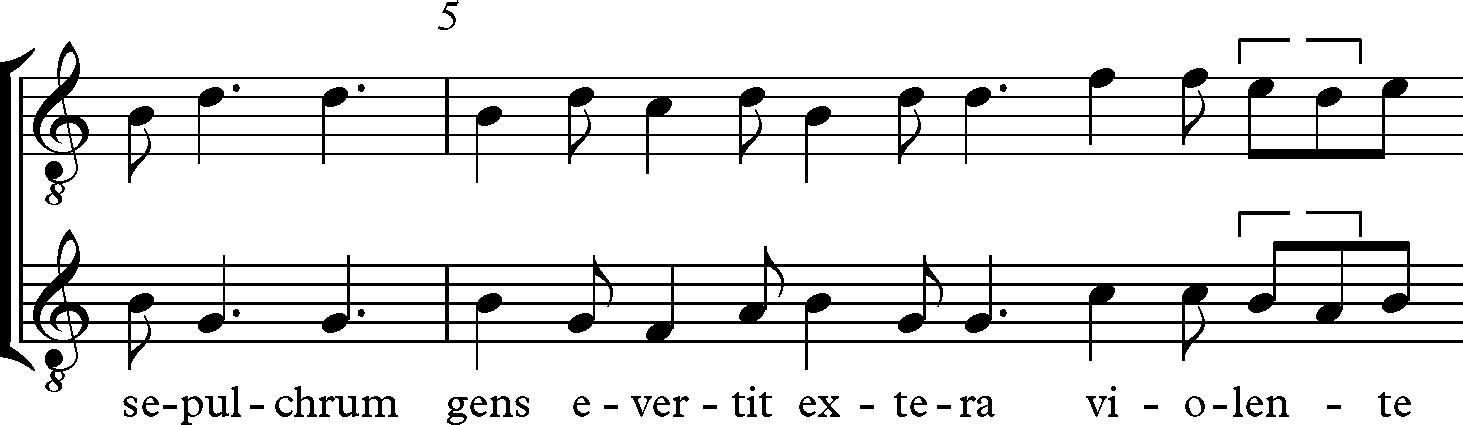 Transcripción rítmica del fragmento anterior.