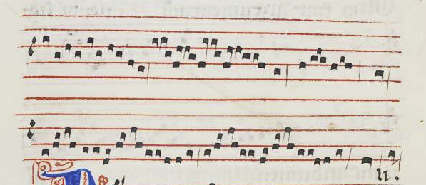 Cauda del conductus «Quod promisit» (Escuela de Notre Dame, W2, fol. 112v)