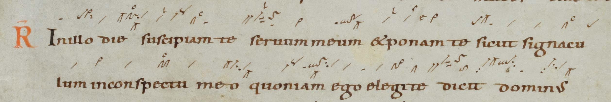 Inicio del responsorio “In illo die suscipiam” en un antifonario sangalense de ca. 1000 (San Gall, Stiftsbibliothek, Cod. Sang. 390, p. 61)